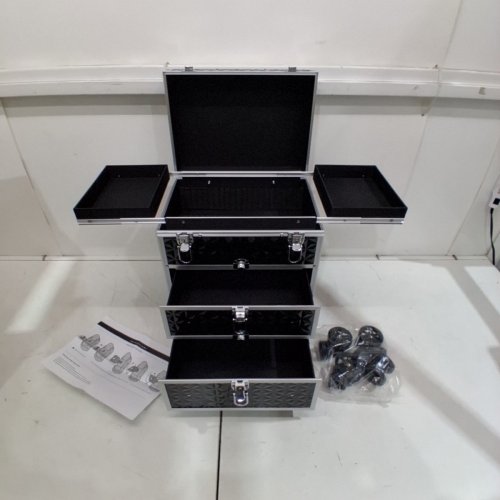 MAKEUP TRAIN CASE WITH UNIVERSAL WHEELS FOR COSMETICS STORAGE - BLACK image 3