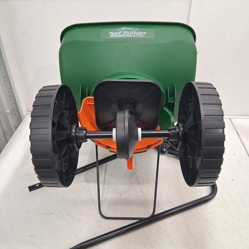 SCOTTS FOLDABLE TURF BUILDER, EDGEGUARD MINI BROADCAST SPREADER/SEEDER - 5000 SQ FT - GREEN/BLACK (MODEL: LB15267) image 6
