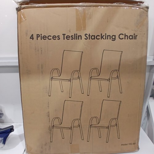 4PK TLSUNNY STACKABLE OUTDOOR ALL WEATHER PATIO CHAIRS - 330LBS - BLUE / BLACK (MODEL: YTC-301) image 2