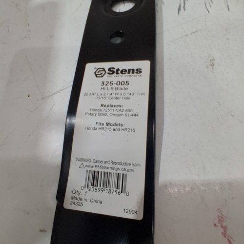 STENS HONDA HI-LIFT BLADE - CENTER HOLE: 13/16", OUTER HOLE: 3/8" - BLACK - (MODEL: 325-005) image 3