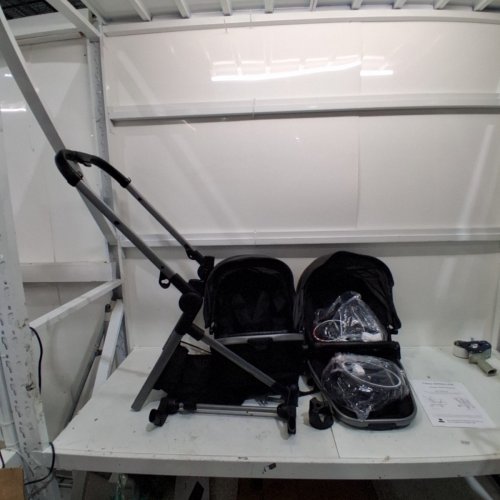 DOUBLE TWIN STROLLER WITH ADJUSTABLE BACKREST CANOPY - BLACK image 2