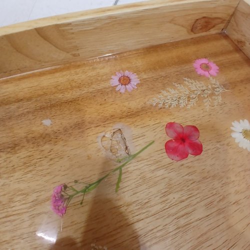 HANDMADE FLORAL WOODEN SERVING TRAY RESIN TOP - NATURAL WOOD image 4