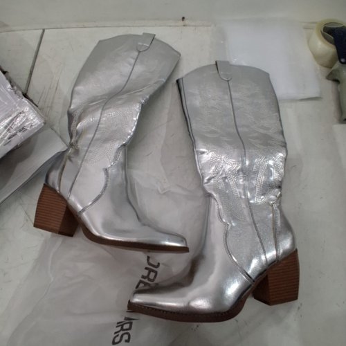 WOMAN'S DREAM PAIRS DALLAS EMBROIDERED WESTERN COWBOY KNEE HIGH BOOTS - 9- SILVER image 3
