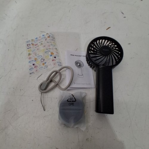 EASYACC MINI PORTABLE HANDHELD POCKET FAN WITH STAND, LANYARD AND CHARGER - BLACK image 3