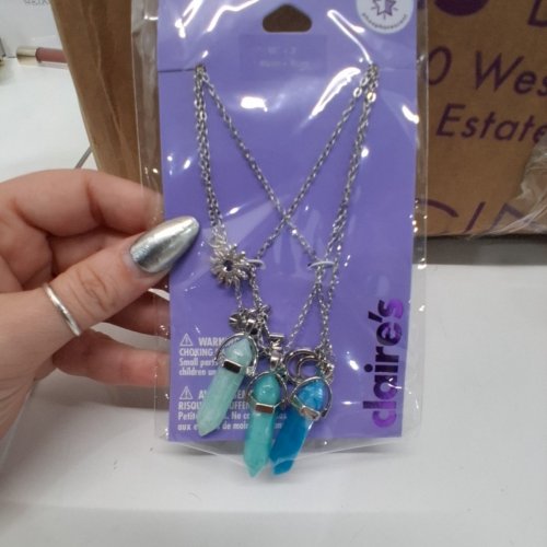 3PC GIRL'S CLAIRE'S TURQUOISE PENDANT NECKLACE SET -16"+3" SILVER TONE / TURQUOISE (STYLE: 76186-6) image 2