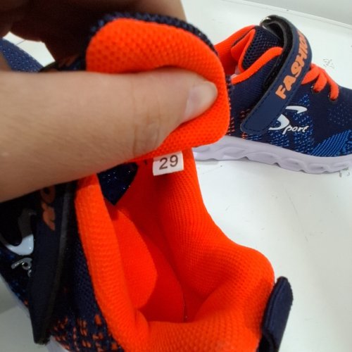 KIDS ATHLETIC BREATHEABLE TENNID SHOES - 12.5-13 - NAVY AND ORANGE image 2