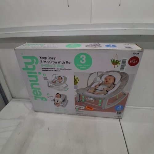 INGENUITY 3-IN-1 KEEP COZY GROW WITH ME VIBRATING BABY BOUNCER, ROCKER & CHAIR - 40LBS CAPACITY - WEAVER THEME GREY/WHITE/GREEN (MODEL: ‎12428) image 5