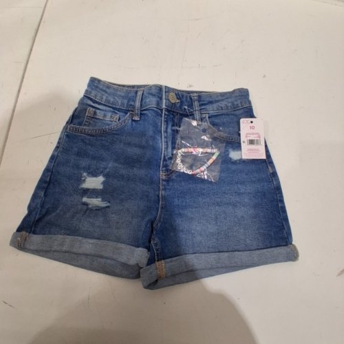 GIRLS JUSTICE DISTRESSED DENIM SHORTS WIKTH BRACELET - SIZE 10 - BLUE image 2