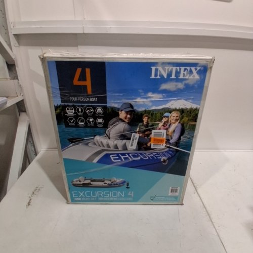 INTEX EXCURSION 4-PERSON INFLATABLE BOAT WITH ALUMINUM OARS & HAND PUMP, 1100LB RATING - GREY (MODEL: ‎68324EP) image 4
