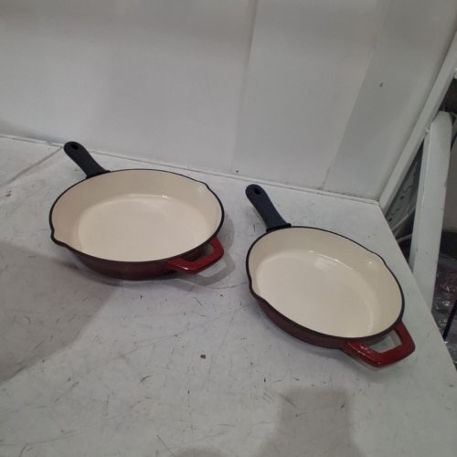 2PC TRAMONTINA ENAMELED CAST IRON SKILLETS - 10" & 12" - WHITE/RED (MODEL: 1529471) image 3