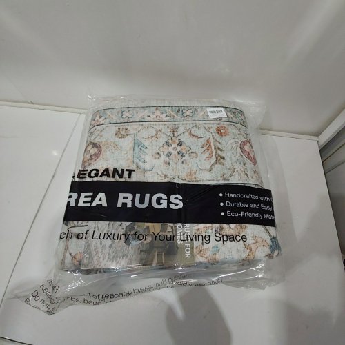 TORTANIA WASHABLE SOFT DISTRESSED FARMHOUSE AREA RUG - 9FT X 12FT - AQUA MULTI image 2