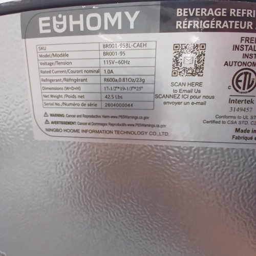 EUHOMY 68 CAN COUNTERTOP MINI-FRIDGE COOLER WITH GLASS DOOR & 1.7CU.FT CAPACITY - 16.93" X 16.34" X 22.24" - BLACK (MODEL: BR001-95) image 5