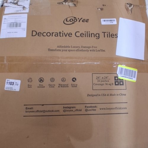 24PK LOOYEE DECORATIVE CEILING TILES - 24" X 24" - 96 SQ. FT. COVERAGE - WHITE image 2