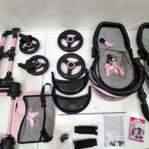 BAYER XEO TWIN DOLL CARRIAGE STROLLER FOR DOLLS UP TO 18" - 30" X 14.5" X 29.5" - GREY/PINK (MODEL: 26733AA) image 4