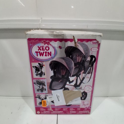 BAYER XEO TWIN DOLL CARRIAGE STROLLER FOR DOLLS UP TO 18" - 30" X 14.5" X 29.5" - GREY/PINK (MODEL: 26733AA) image 6