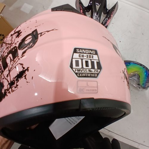 4PC SANQING SPARK OFF-ROAD HELMET SET GOGGLES, GLOVES, MASK - LARGE - BLACK/PINK - (MODEL: CH-202) image 3