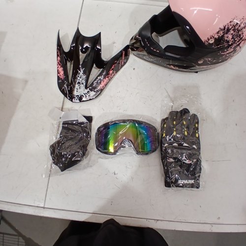 4PC SANQING SPARK OFF-ROAD HELMET SET GOGGLES, GLOVES, MASK - LARGE - BLACK/PINK - (MODEL: CH-202) image 5