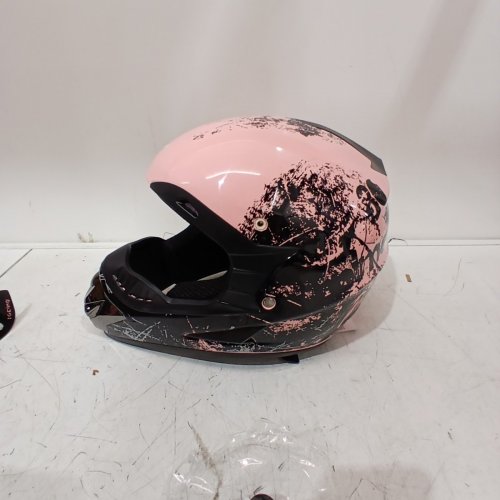 4PC SANQING SPARK OFF-ROAD HELMET SET GOGGLES, GLOVES, MASK - LARGE - BLACK/PINK - (MODEL: CH-202) image 6