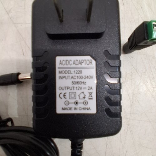 2PC AC/DC ADAPTOR CHARGER WITH 2-PIN GREEN TERMINAL BLOCK CONNECTOR JACK - AC100-240V - 50/60HZ - OUTPUT 12V 2AAMP - BLACK (MODEL: 1220) image 2