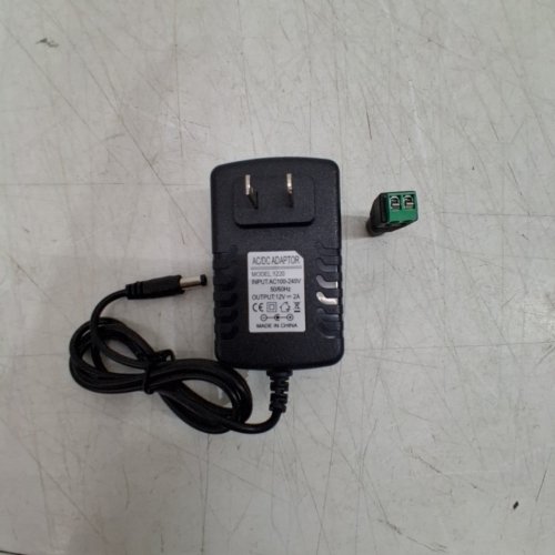 2PC AC/DC ADAPTOR CHARGER WITH 2-PIN GREEN TERMINAL BLOCK CONNECTOR JACK - AC100-240V - 50/60HZ - OUTPUT 12V 2AAMP - BLACK (MODEL: 1220) image 3