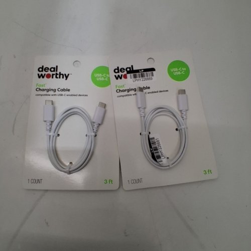 2 DEALWORTHY FAST CHARGING USB-C TO USB-C CABLES - 3FT - WHITE image 2