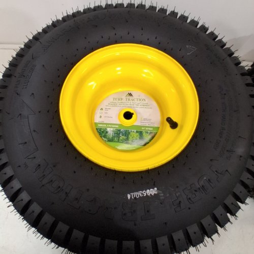 2 MARATHON TURF TRACTION TIRE AND WHEEL ASSEMBLIES - 20 X 8.00-8 - YELLOW / BLACK image 2