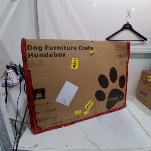 HZUANERI DOUBLE DOOR DOG CRATE TABLE WITH BARN DOOR - 32" - WHITE/BROWN (MODEL: DFC83614B) image 4