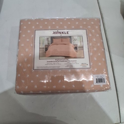 3PC KRINKLE DUVET COVER SET - KING - PINK/WHITE (ITEM: 919351) image 2