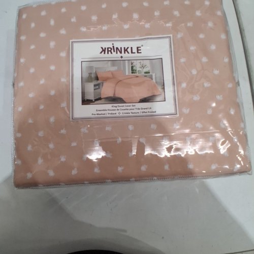 3PC KRINKLE DUVET COVER SET - KING - PINK/WHITE (ITEM: 919351) image 3
