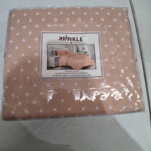 3PC KRINKLE DUVET COVER SET - KING - PINK/WHITE (ITEM: 919351) image 4