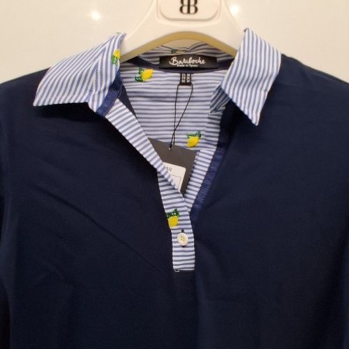 WOMEN'S BARILOCHE STRIPED LEMON EMBROIDERED BUTTON-UP SHIRT -SMALL / MEDIUM - 38 - BLUE / WHITE (STYLE : BRAN) image 4