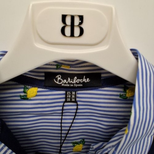 WOMEN'S BARILOCHE STRIPED LEMON EMBROIDERED BUTTON-UP SHIRT -SMALL / MEDIUM - 38 - BLUE / WHITE (STYLE : BRAN) image 5