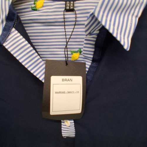 WOMEN'S BARILOCHE STRIPED LEMON EMBROIDERED BUTTON-UP SHIRT -SMALL / MEDIUM - 38 - BLUE / WHITE (STYLE : BRAN) image 6