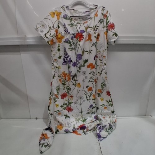 WOMEN'S FLORAL SHORT SLEEVE MAXI DRESS - LARGE - WHITE MULTICOLOUR FLORAL PRINT image 2