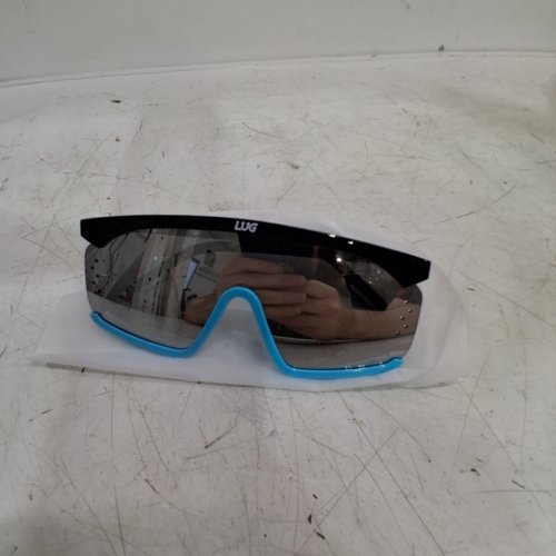 UNISEX ADULT LUG SUNGLIDER SHADES - OSFM - BLACK/BLUE FRAME SILVER MIRROR LENS image 2