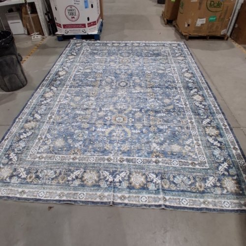 OPPODREAM THIN VINTAGE NON SLIP LOW-PILE FAUX WOOL AREA RUG - 9FT X 12FT - BLUE image 2