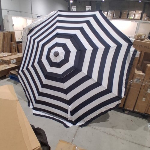 TILTING PATIO UMBRELLA - 8FT - BLACK AND WHITE STRIPED (ITEM: A012-509-009) image 2