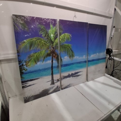 3PC TROPICAL BEACH WALL ART PANELS - 39.5" X 20" - BLUE, TURQUOISE/WHITE/GREEN image 3
