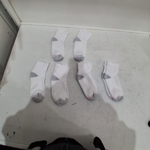 6PR BOYS HANES CUSHION CREW SOCKS - SMALL (SIZES 2-9) - WHITE/GREY image 2