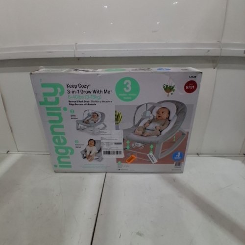 INGENUITY 3-IN-1 KEEP COZY GROW WITH ME VIBRATING BABY BOUNCER, ROCKER & CHAIR - 40LBS CAPACITY - WEAVER THEME GREY/WHITE/GREEN (MODEL: ‎12428) image 5