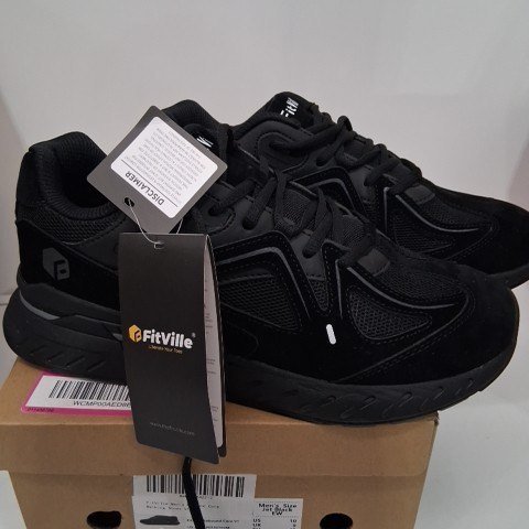 MEN'S FITVILLE REBOUND CORE SNEAKERS FOR FLAT FEET - 10 EXTRA WIDE - BLACK image 2