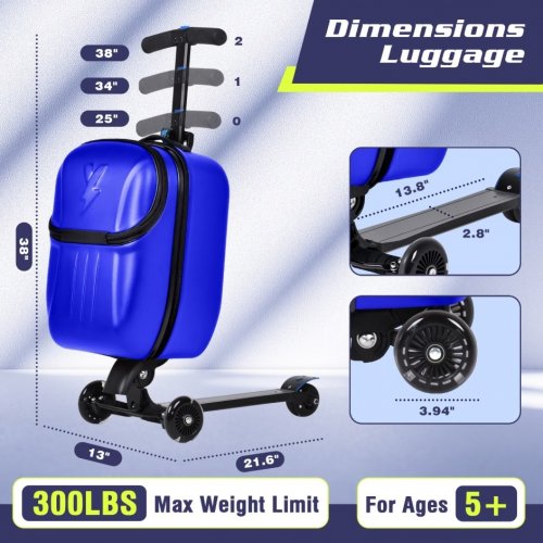 ADVWIN ROLLING SCOOTER SUITCASE CARRY-ON LUGGAGE FOR KIDS 5+ - 47L - BLUE image 2