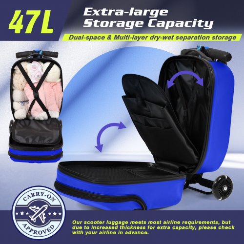 ADVWIN ROLLING SCOOTER SUITCASE CARRY-ON LUGGAGE FOR KIDS 5+ - 47L - BLUE image 3