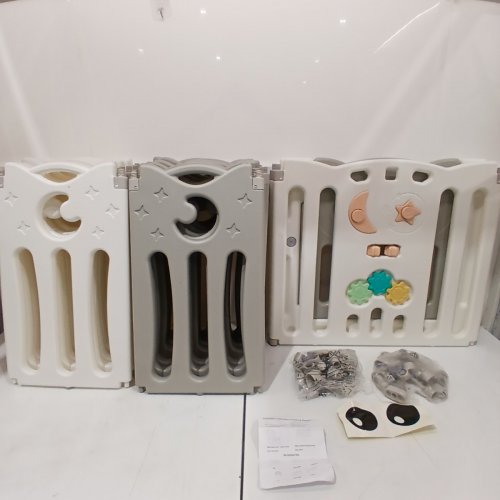 KIDS VIP FOLDABLE PLASTIC PLAYPEN FENCE -16 PANELS - GREY/WHITE (MODEL: WL-MTY05) image 2