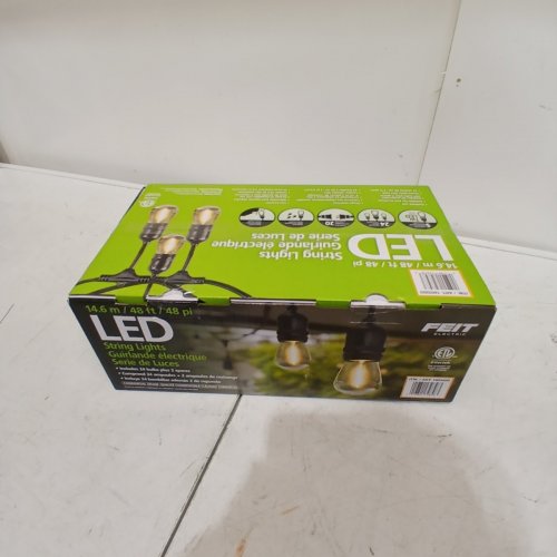 FEIT ELECTRIC WEATHERPROOF LED 24-LIGHT STRING LIGHTS WITH 2 SPARE LIGHTBULBS - 48FT - BLACK (MODEL: 1603293) image 3