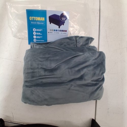 STRETCH VELVET OTTOMAN SLIPCOVER - LARGE - GRAY BLUE image 3