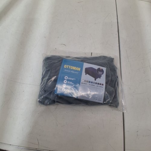 STRETCH VELVET OTTOMAN SLIPCOVER - LARGE - GRAY BLUE image 4