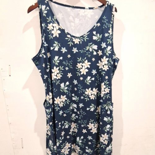 WOMEN'S FLORAL SLEEVELESS DRESS WITH POCKETS - 2XL - NAVY BLUE/WHITE image 2
