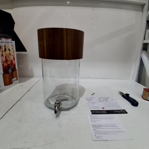 STUDIO TU GLASS DRINK DISPENSER WITH ACACIA WOOD STAND - 2.2GAL (MODEL: 1769162) image 2