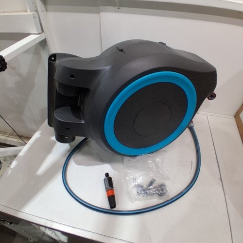 GARDENA FROST-PROOF WALL-MOUNTED AUTO-RETRACTABLE HOSE REEL, ROLL UP XL - 115FT - BLACK/TURQUOISE (MODEL: 18630-37) image 2